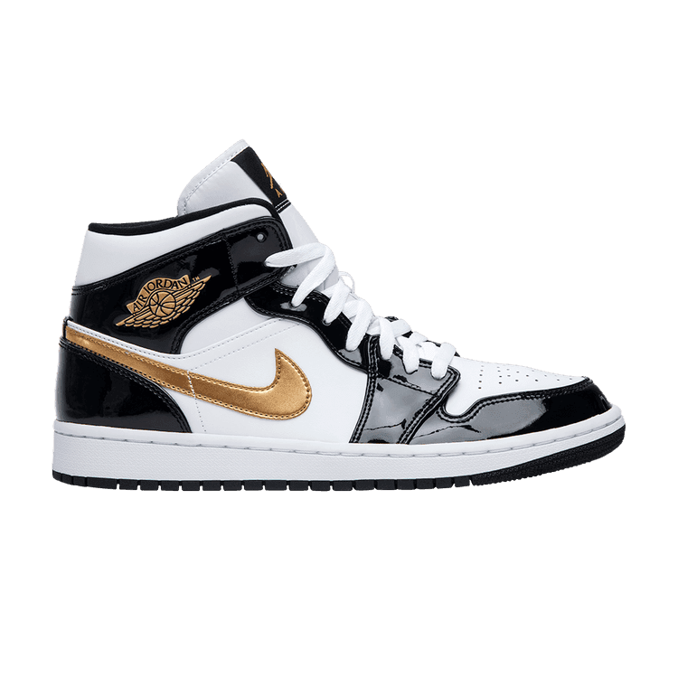 Air Jordan 1 Mid Patent SE 'Black Gold' Black/White/Metallic Gold